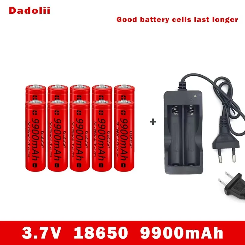 18650 batterie batterie Rechargeable 3.7V 18650 9900mAh capacité Li-ion batterie Rechargeable pour lampe de poche torche batterie + chargeur: Champagne
