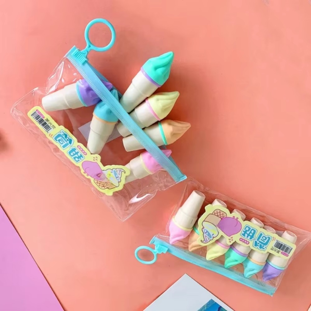 6Pcs Ice Cream Highlighters Set Mini Marker Pens Kids Stationery Students Drawing Painting Tool Student School Supplies
