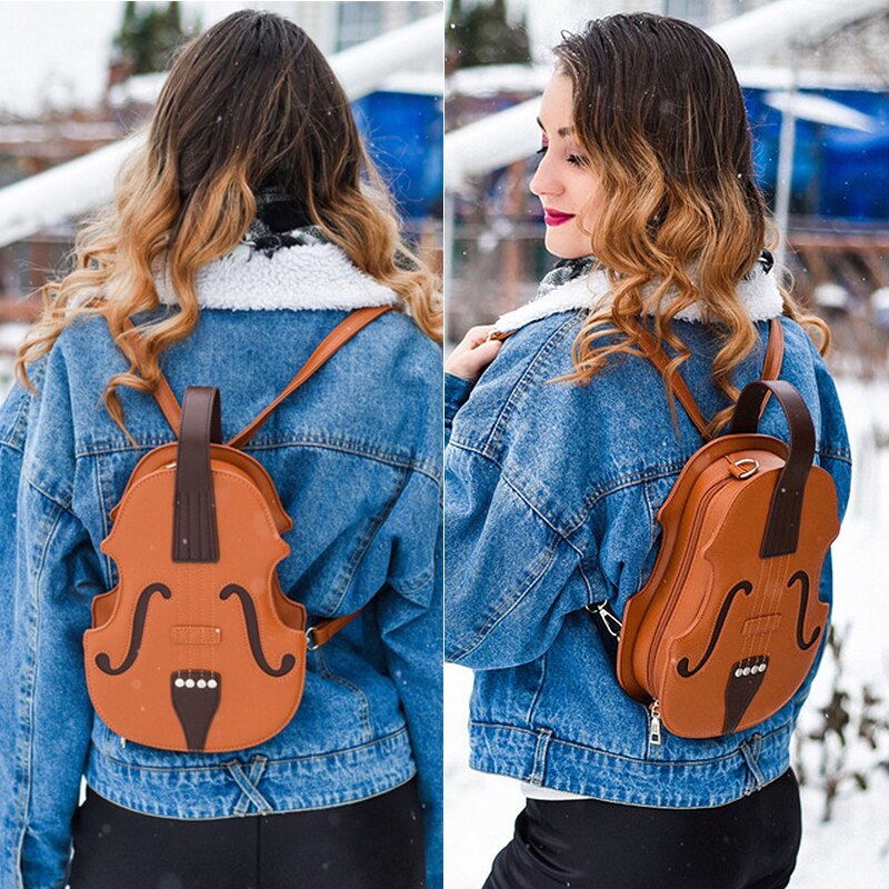 Spaß Braun Violine Form Pu Leder Schulter Tasche für Teenager Mädchen Rucksack Reise Schule Tasche Mehrere Mit Frauen Beutel