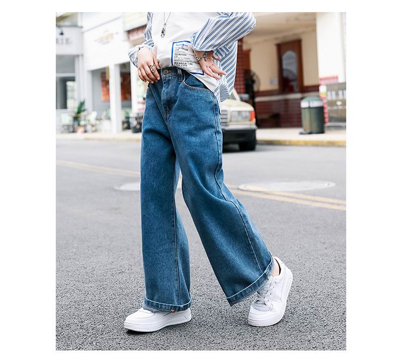 Pantalones vaqueros para chicas adolescentes otoño azul suelto Casual niñas pantalones vaqueros largos pantalones vaqueros niños 5-15 años E22108: 150cm 9-10T