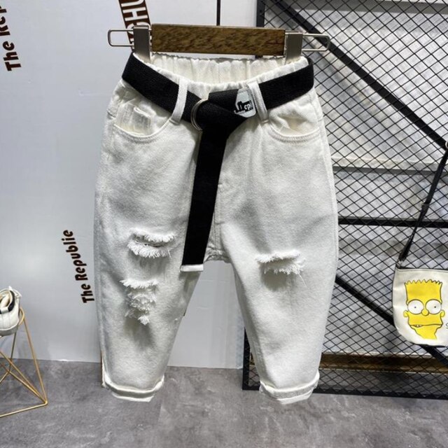 Jean blanc en Denim pour enfants de 2 à 7 ans, pantalon tendance pour garçons, collection 2022: WHITE / 2T--90cm