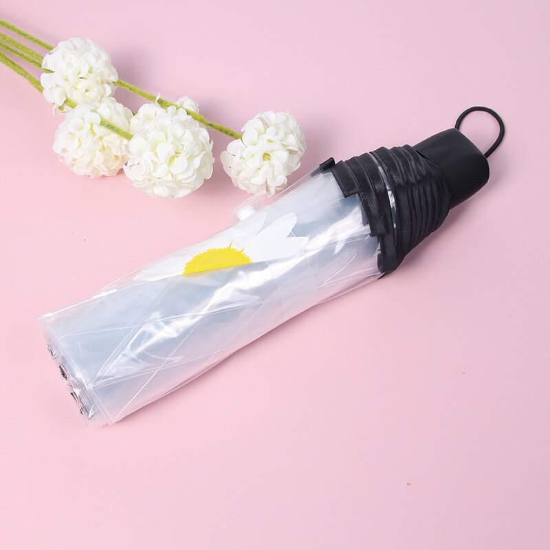 Pvc plasttyg transparent vikning körsbärsblommatryck söta kvinnor flickor rensar manuella paraplystudenter japanskt paraply: Tusensköna svart