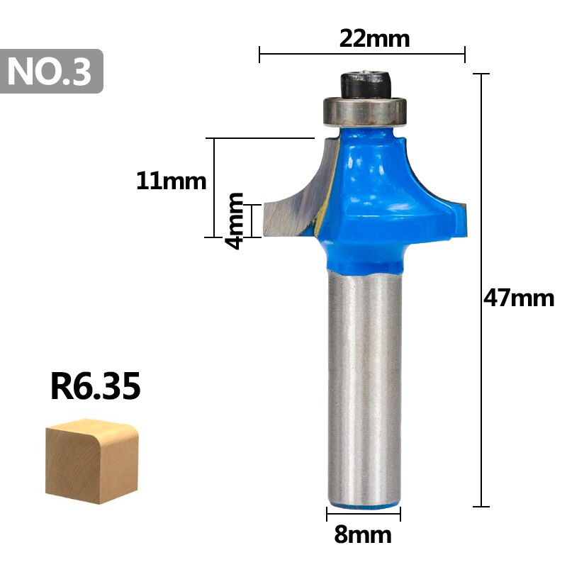CMCP 1 pièces 6.35mm 8mm tige bois routeur Bits carbure CNC fraises coin arrondi outils de coupe de bois: No.3