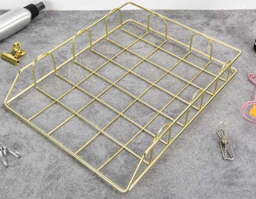 Kontor  a4 pappersarrangör dokumentfil brevbok broschyr fyllningsfack rack hylla bärare metall trådnät lagringshållare: Guld-