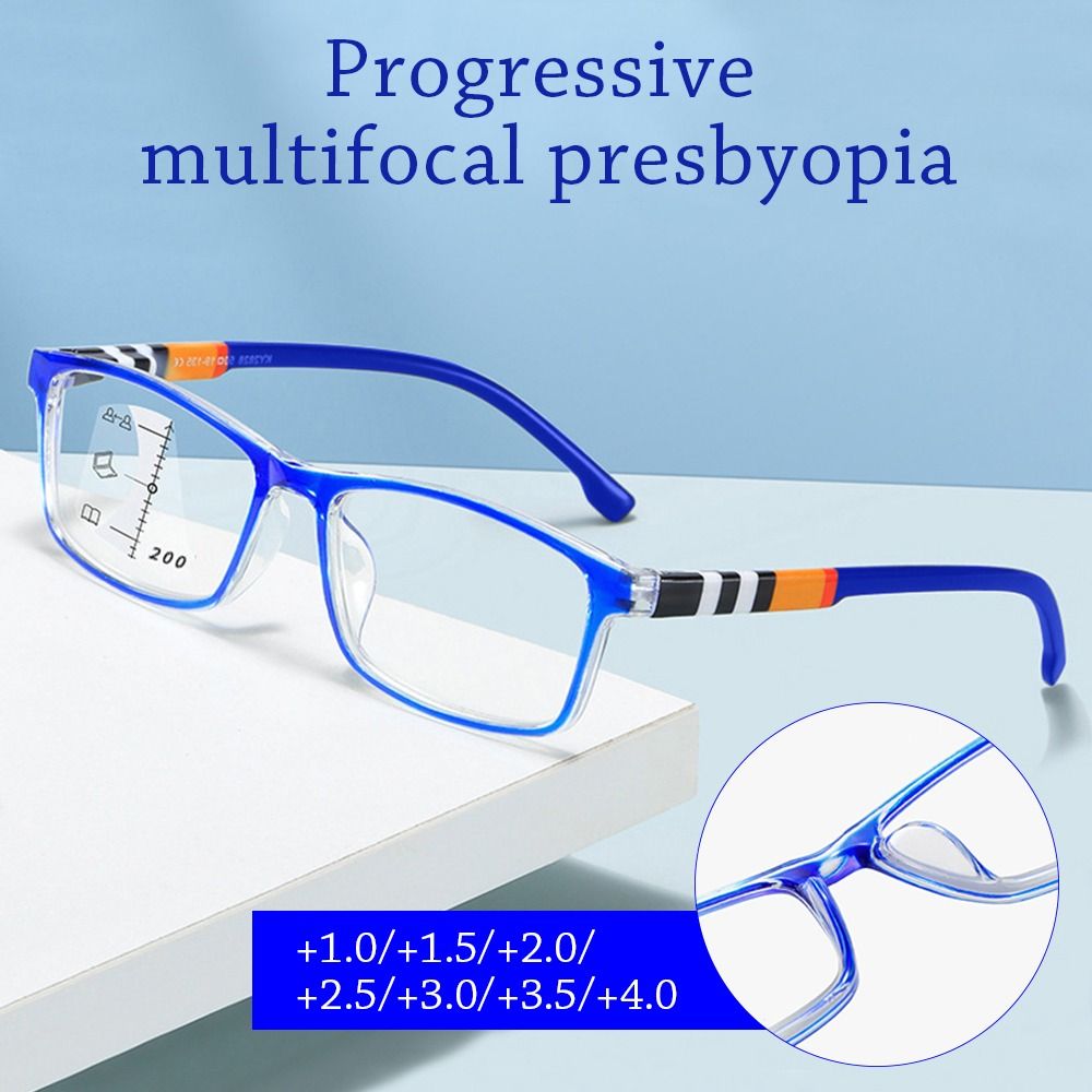 Gafas de lectura multifocales con luz azul, lentes cuadradas con bloqueo de rayos azules, progresivas, cerca del lejano, protección ocular ultraligera