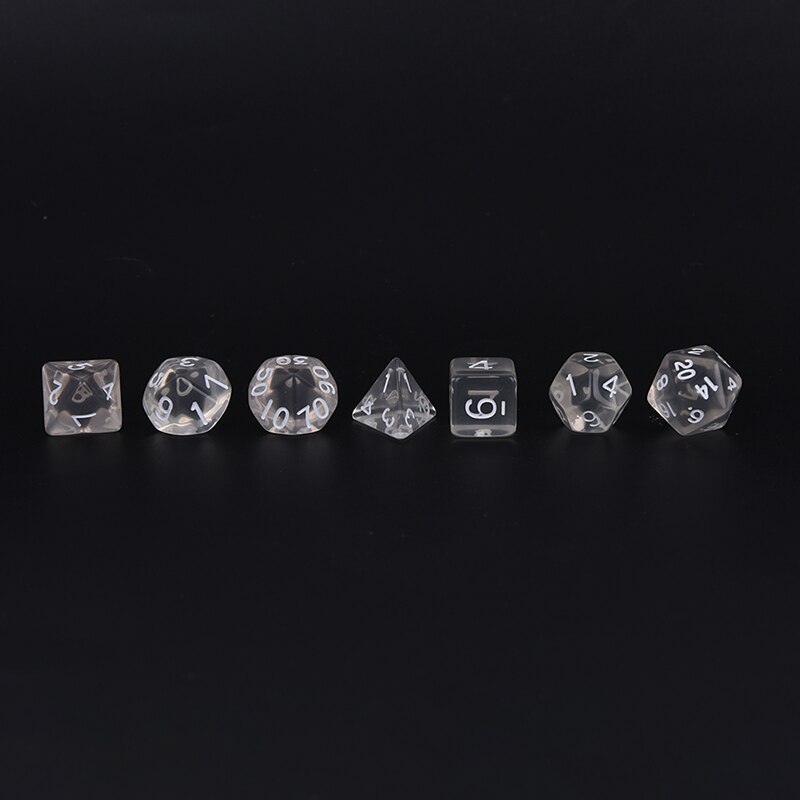 7pcs/lot White Polyhedral Transparent Dices Multi-side With Cloth Bag For Game