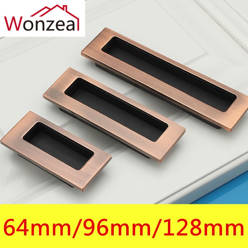 Tirador envejecido oculto para muebles rojo bronce cobre cocina gabinete perillas armario cajón tiradores de puertas agujero CC 64mm/96mm/128mm