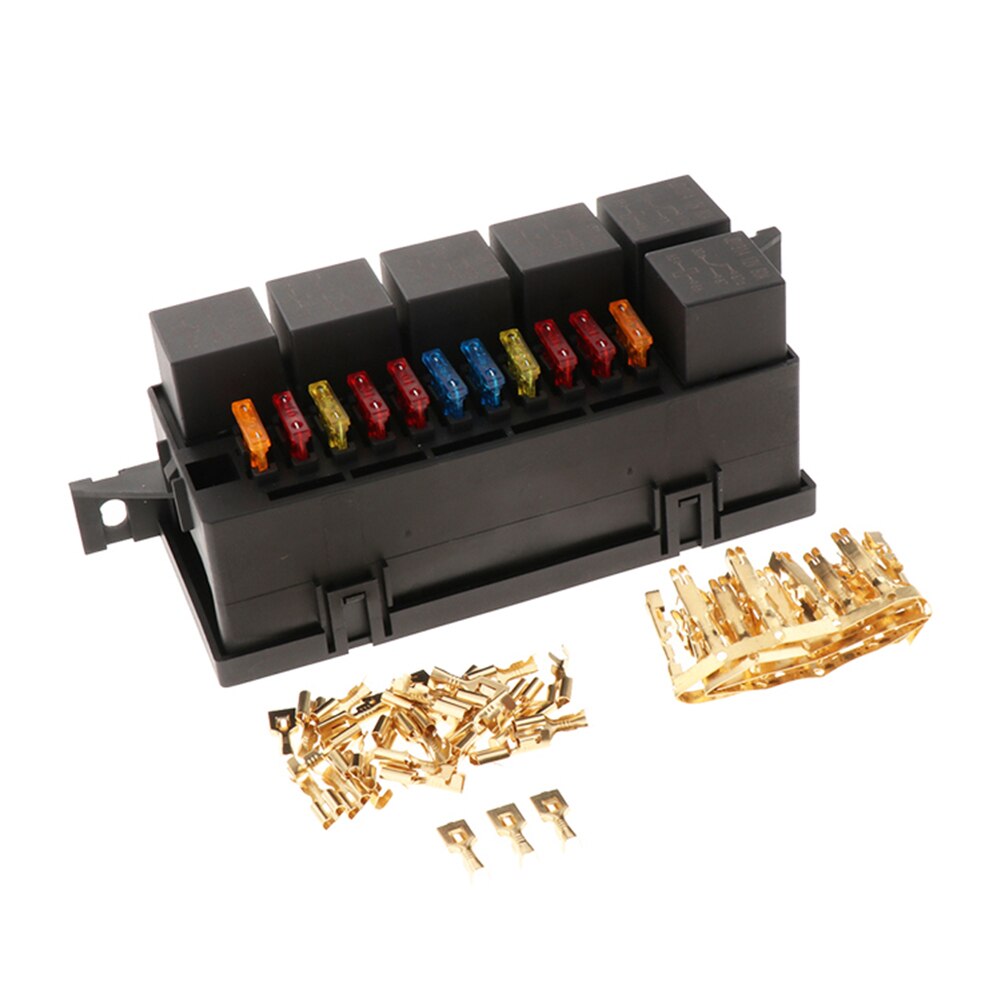 Porte-fusible 12V 40a, couvercle en plastique à 11 voies, porte-boîte à fusibles pour voiture, camion marin, remorque, bateau avec bornes à pelle, 6 pièces, 4 broches