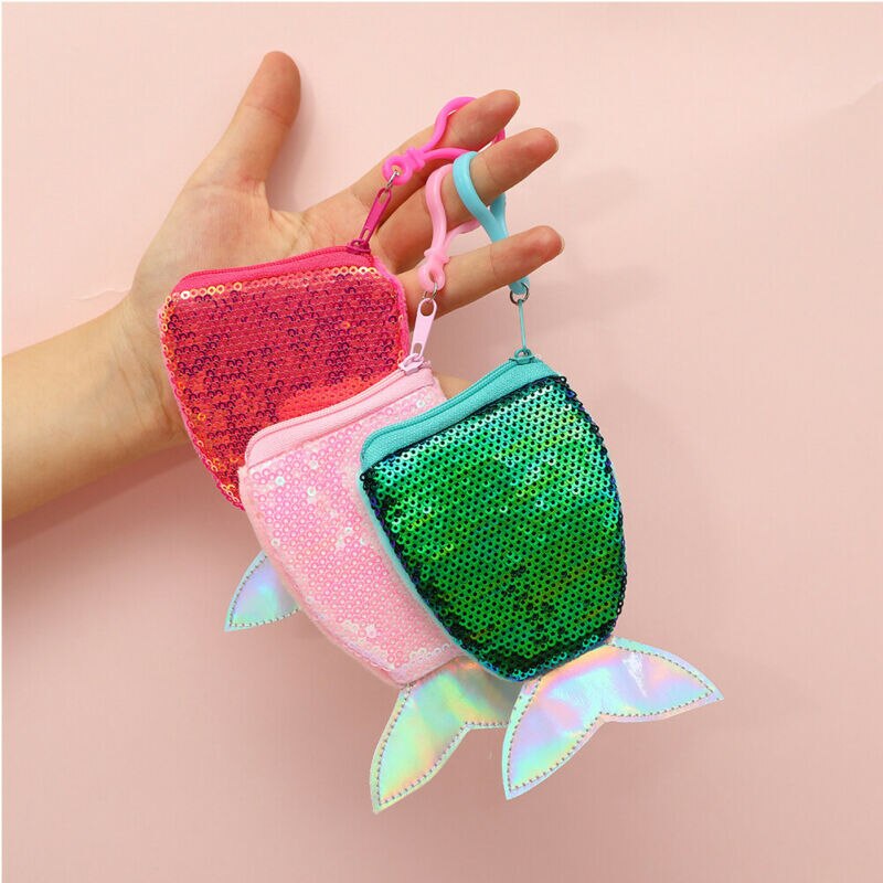 Women Mermaid Tail Sequins Coin Purse Crossbody Bags Holder Wallet Pouch Casual Cartoon Cute Kids Girls Coin Purses