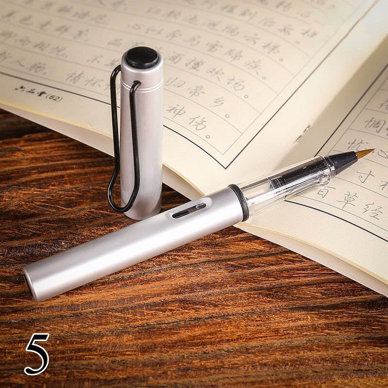 Pluma con pincel suave para agua de estilo fuente, bolígrafo de acuarela de tinta recargable de Metal para pintar dibujo y caligrafía, suministros de arte para niños,: Silver