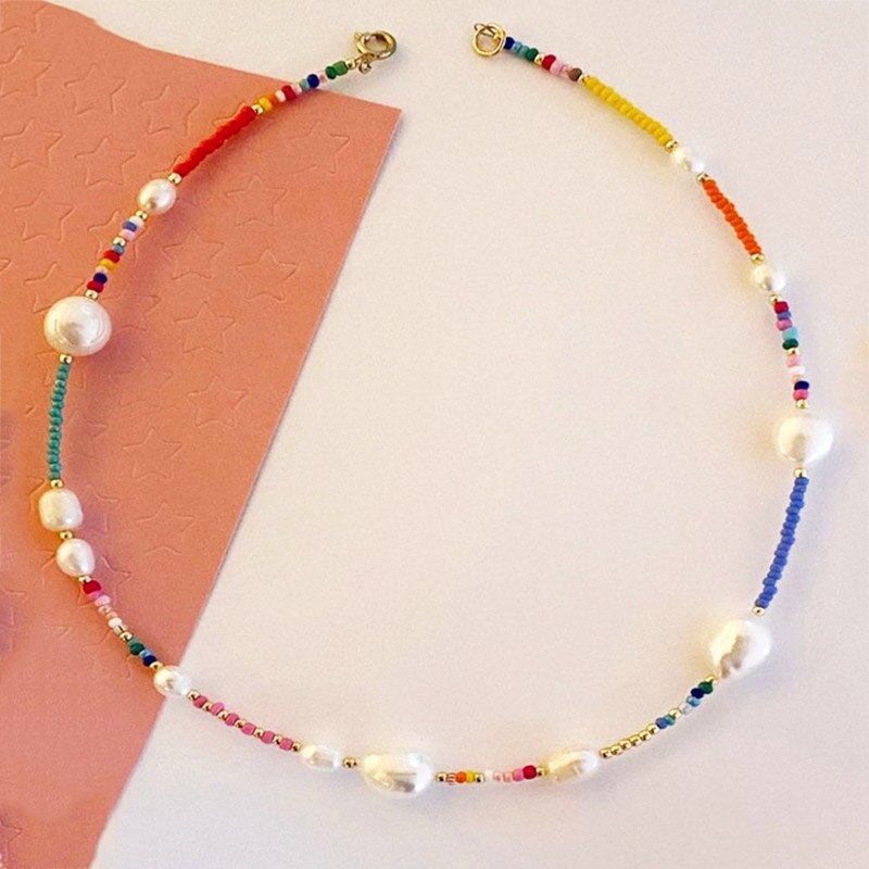 Natural Pearl Necklace for Women Colorful Natural Beaded Choker Exquisite Handmade Jewelry