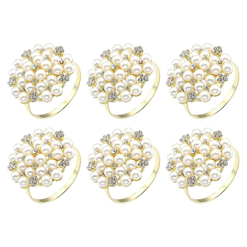 6 Parels Strass Servetringen, Rhinestone Servetringen Voor Bruiloften Dining Valentijnsdag Accessoires: Default Title