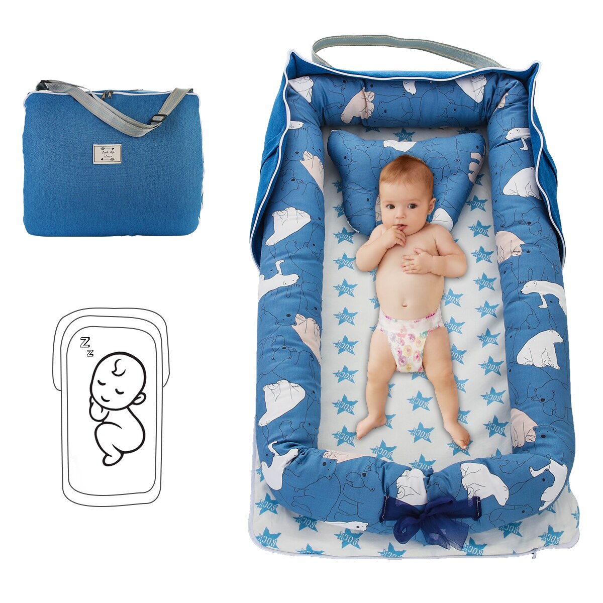 Baby liggestol sammenfoldelig bærbar babynest seng til drenge piger rejseseng spædbarn bomuld vugge vugge baby nyfødt seng rejse soveværelse: Blå