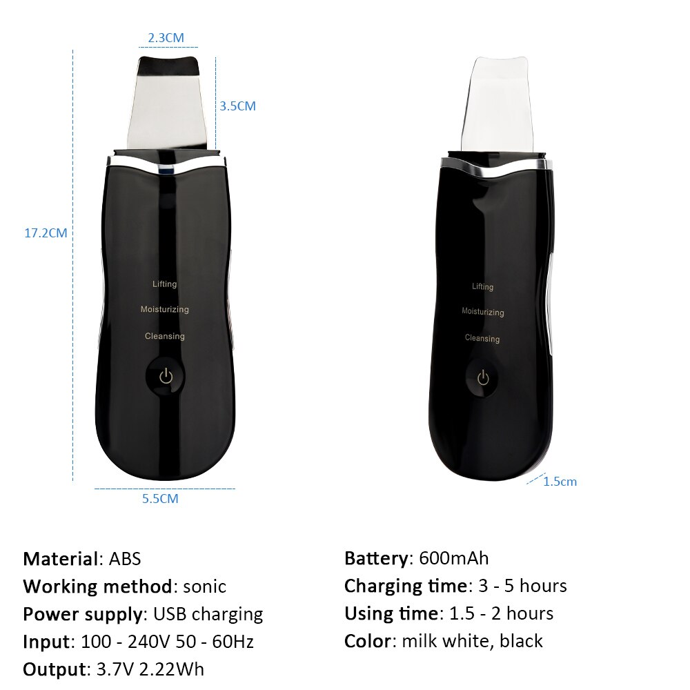 Máquina do purificador da pele ultra-sônica profunda rosto pá de limpeza máquina peeling pá facial remover cravo poros mais limpo rosto