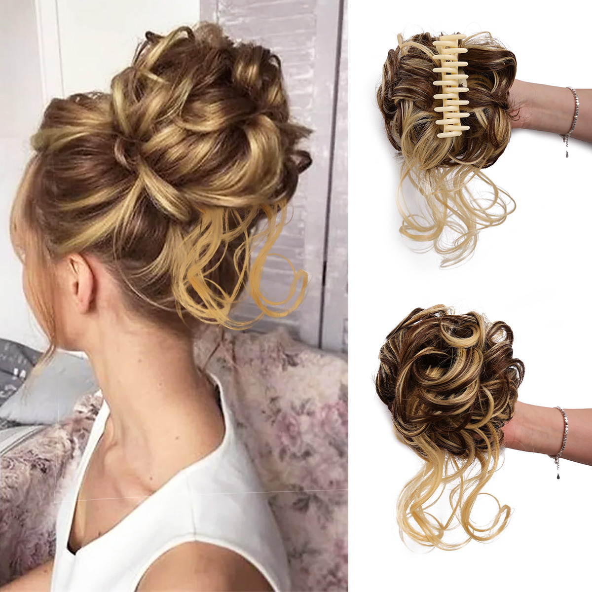 Rommelige Knot Haar Stuk Warrig Updo H Air Extensions Met Elastische Haarbanden Krullend Haar Knot Scrunchie Voor Vrouwen Meisjes