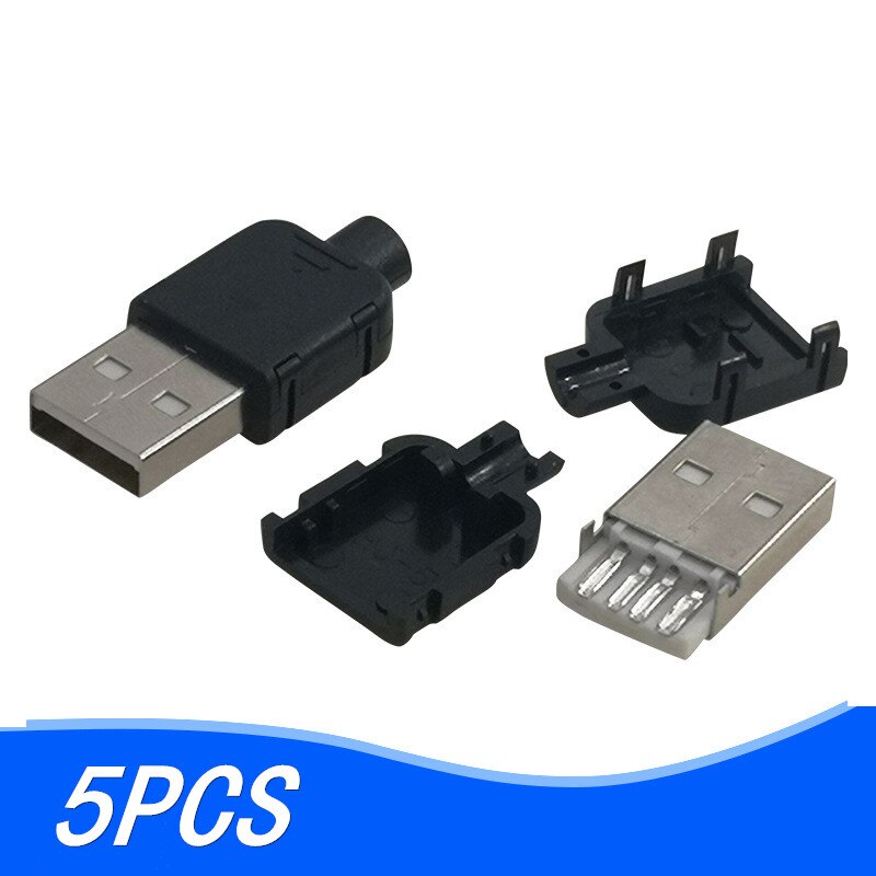 5 Sets Diy Usb 2.0 Connector Plug Een Type Man 4 Pin Montage Adapter Socket Solder Type Black Plastic Shell voor Data Verbinding