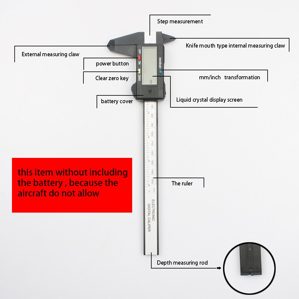 Calibrador Vernier electrónico Digital de fibra de carbono, herramienta de medición de micrómetro, cinta métrica de 1m, 150mm, 6 pulgadas, LCD,