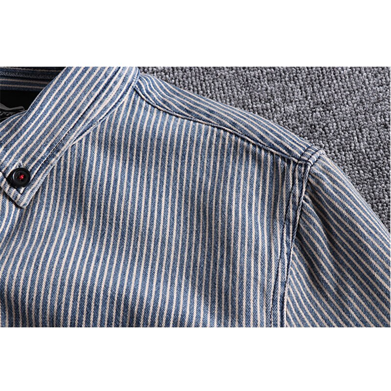 Camisa vaquera de rayas verticales para hombres, ropa urbana, estilo Harajuku japonés, con botones, de manga larga a rayas, de talla grande
