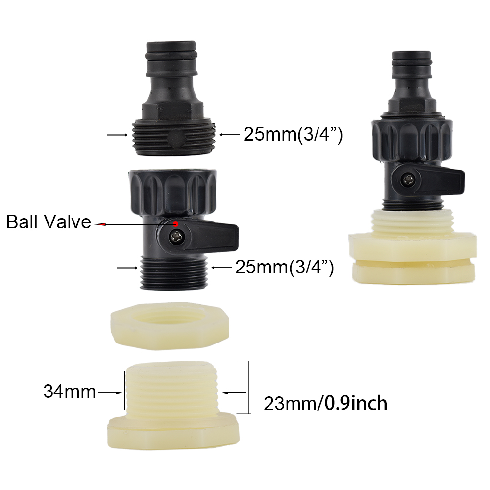 Kit de grifo de Barre de lluvia de PVC, válvula de barril de lluvia de 3/4 pulgadas con adaptador de montaje de mampara para tanques de agua, acuarios, bañeras y piscina