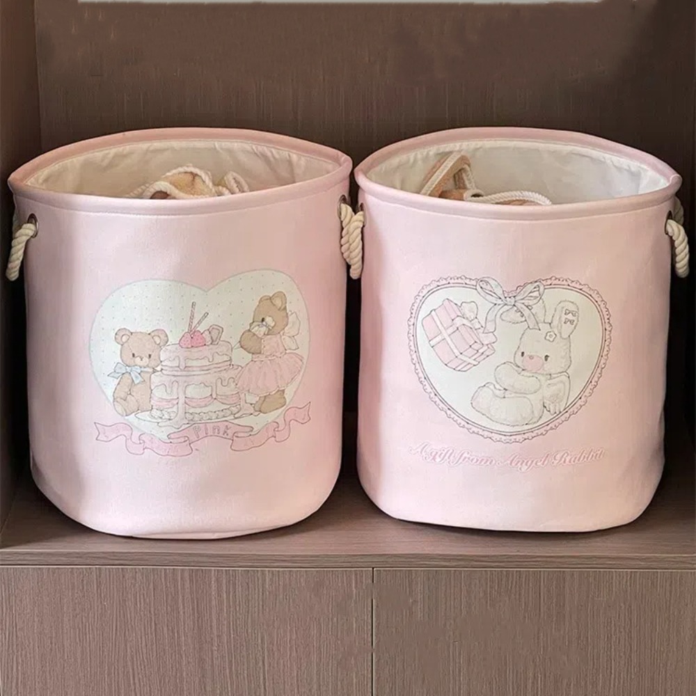 Mignon avec poignées panier à linge grande capacité dessin animé ours lapin jouets panier de rangement pliable rond panier à vêtements chambre
