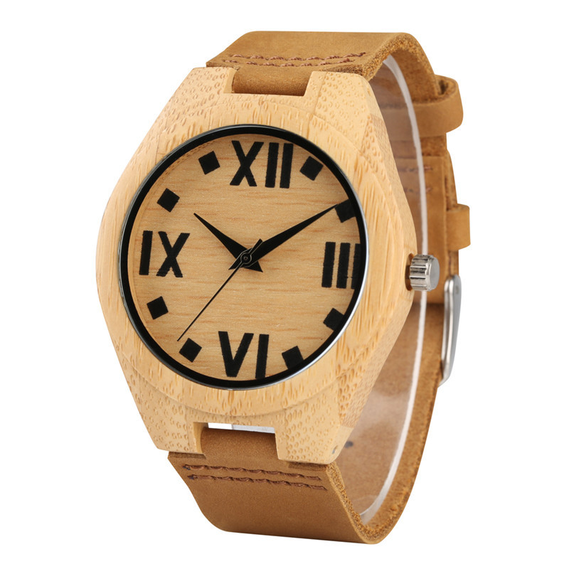 ACMEDE Damen Holz Armbanduhr Bambus Quarz Mit Lederarmband Braun