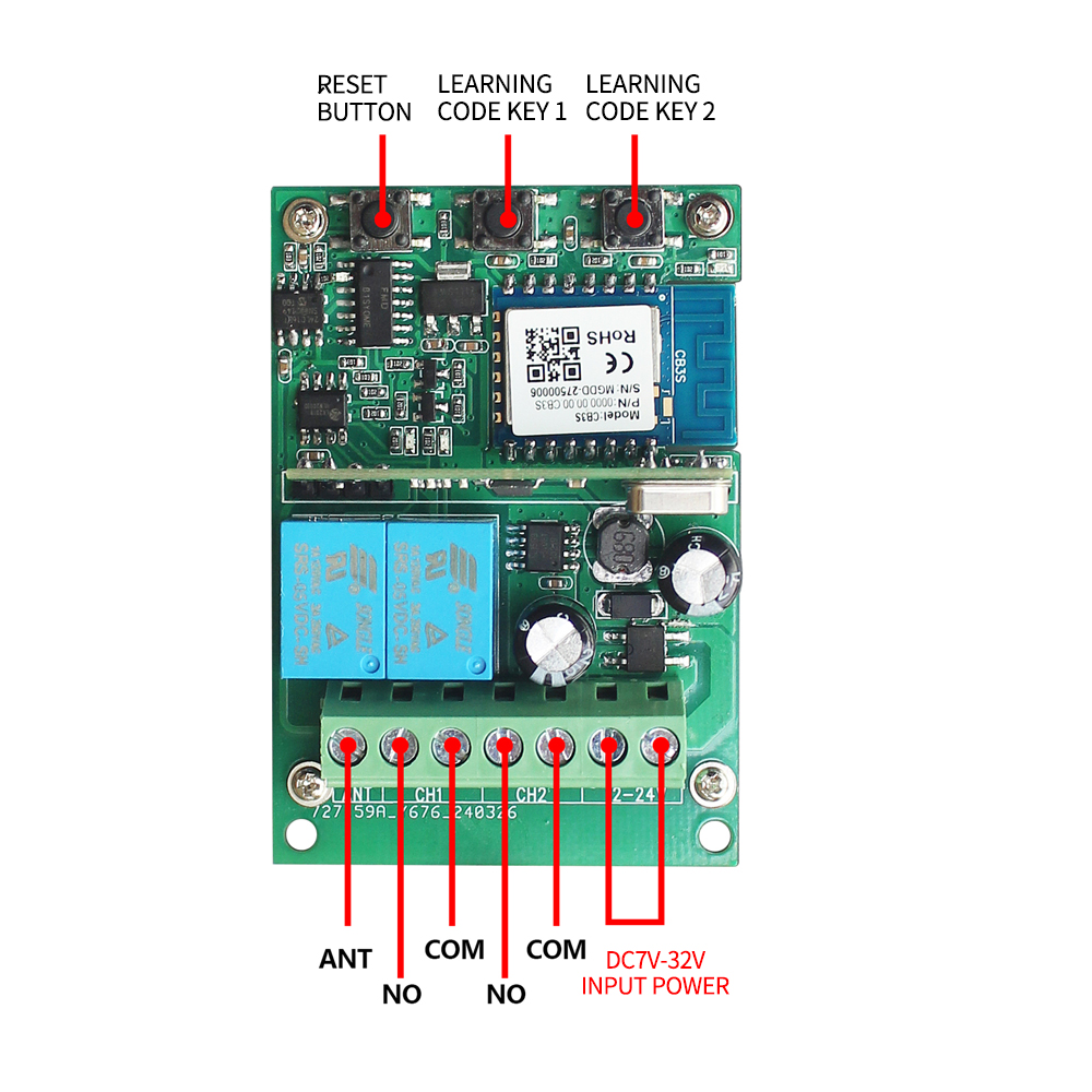 Garage Door Remote Control Receiver DC/AC 7V-32V/USB5V 433MHz Tuya Zigbee Gate Command Transmitter Switch