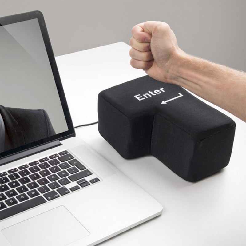 Black Super Big USB Enter Key with Soft Sponge Office Working Stress Relief Keyboard Desktop Hand Pillows Accessories