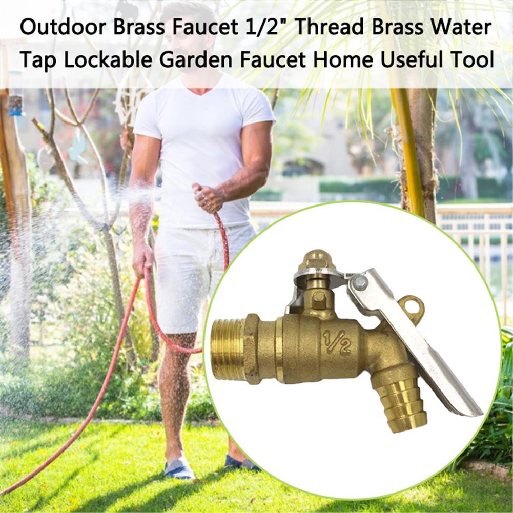 Outdoor Brass Faucet 1/2" Thread Brass Water Tap Lockable Garden Faucet Home Useful Tool