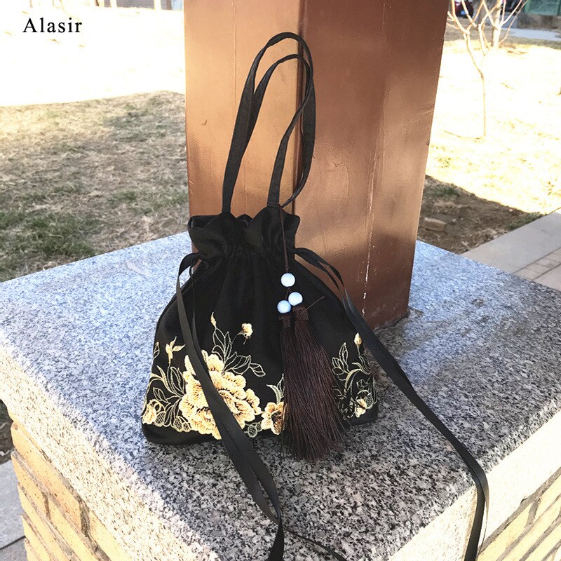 Sac à main rétro alasir pour femme, style chinois, hanfu, petites fleurs brodées, en dentelle, à bandoulière, mini sac à main rétro pour femme, sacs à ficelle