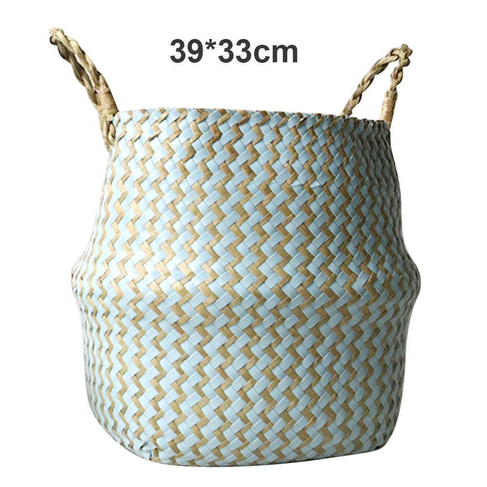 Handmade Woven Storage Basket Folding Clthoes Laundry Basket Straw Wicker Rattan Seagrass Belly Garden Flower Pot Plant Basket: 18x16cm L