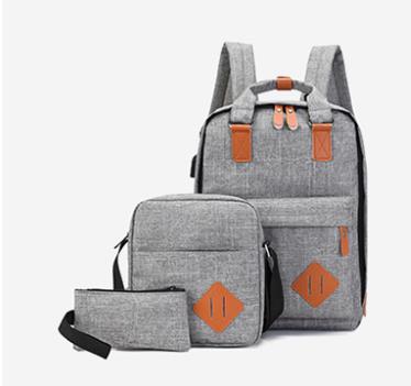 Nylon Men's 15.6 Inch Laptop Backpack Large-capacity 3Pcs/Set Travel Backpack Student Backpack Bag: HYABS0003-gray
