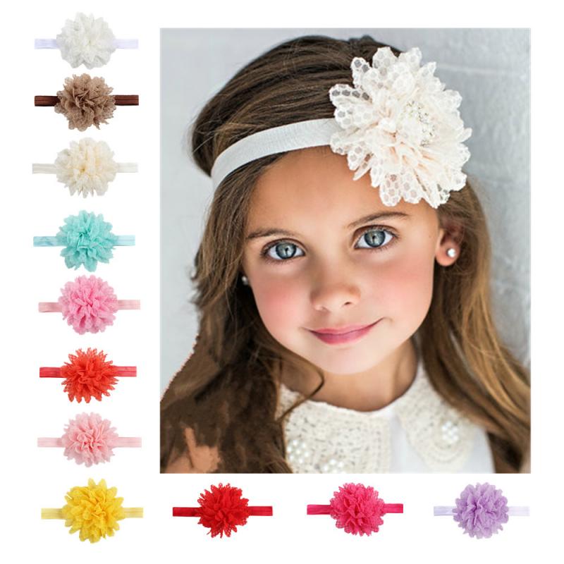 1Pc Baby Peuter Jongen Meisje Leuke Bloem Hoofdband Hoge Elastische Kant Haarband Effen Kleur Kids Hoofddeksels Haar Accessoires