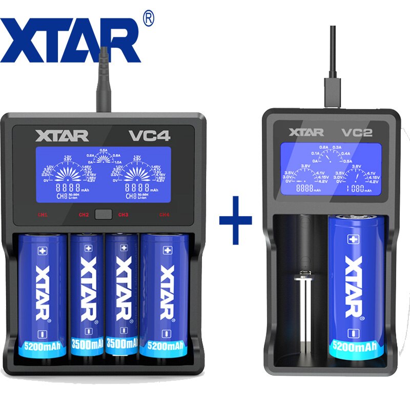 XTAR Battery Charger Set VC2 VC4 LCD Charger Micro-USB Powered 5V 2.1A 3.6V 3.7V 20700 21700 18650 Battery Charger XTAR VC2 VC4: VC2 and VC4 / EU