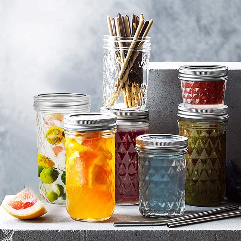 Regelmatige Mond Mason Potten Met Deksels, Gewatteerde Crystal Potten Ideaal Voor Jam, Smoothies, Desserts, Salades