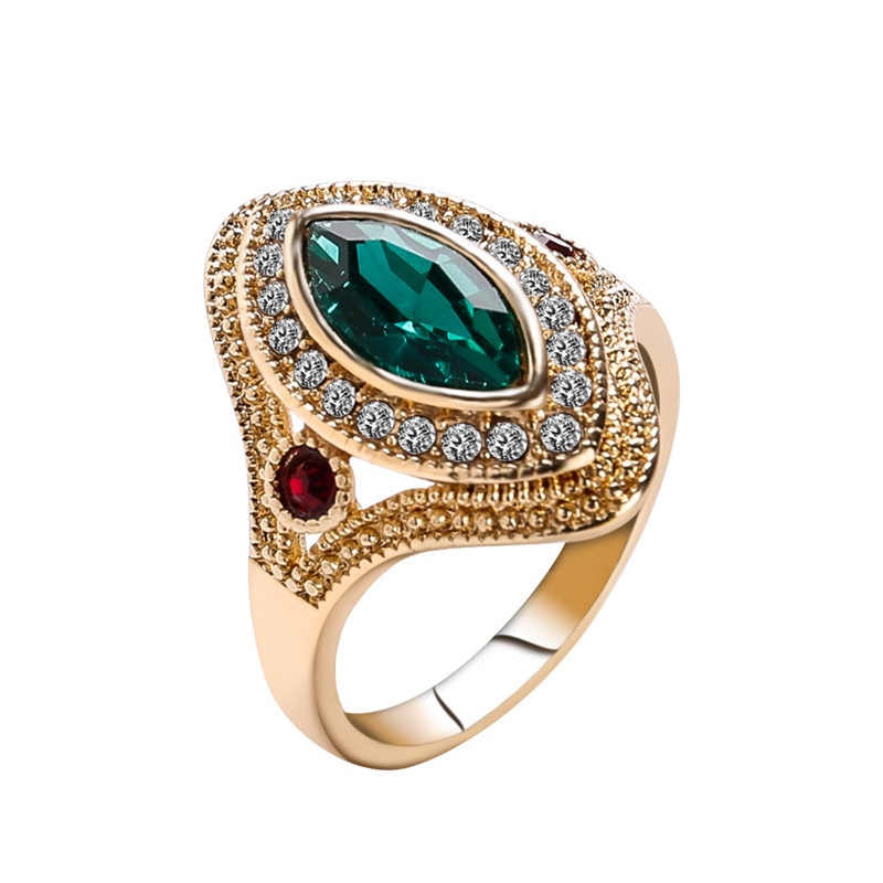 Bohemian Oval Engagement Ringen Voor Vrouwen Sieraden Gouden Ring Vrouwelijke Vintage Groene Kristallen Ring Verklaring Ringen Vrouwen Dames