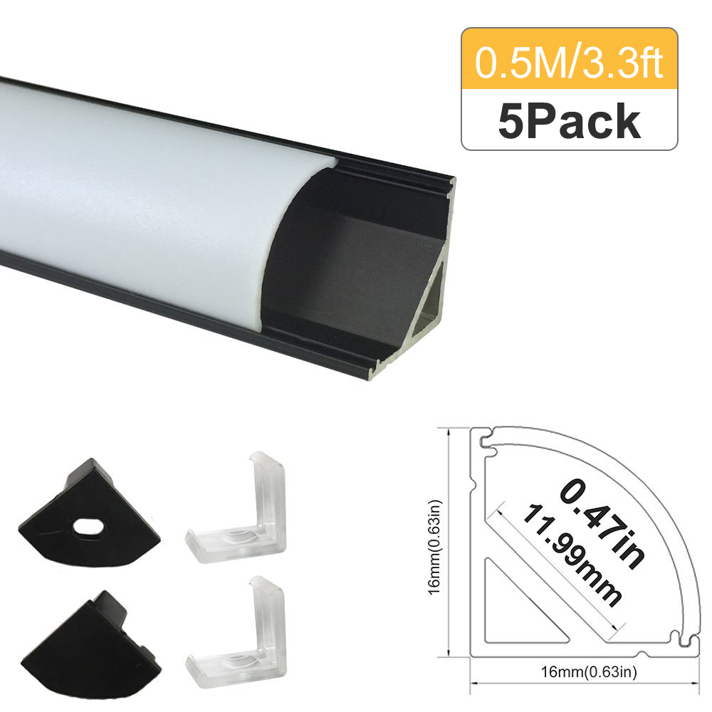5 sets/partij 0.5m zwart aluminium profiel V Vorm voor 3528 5050 LED Strip met milky cover end caps clips bar Kanaal