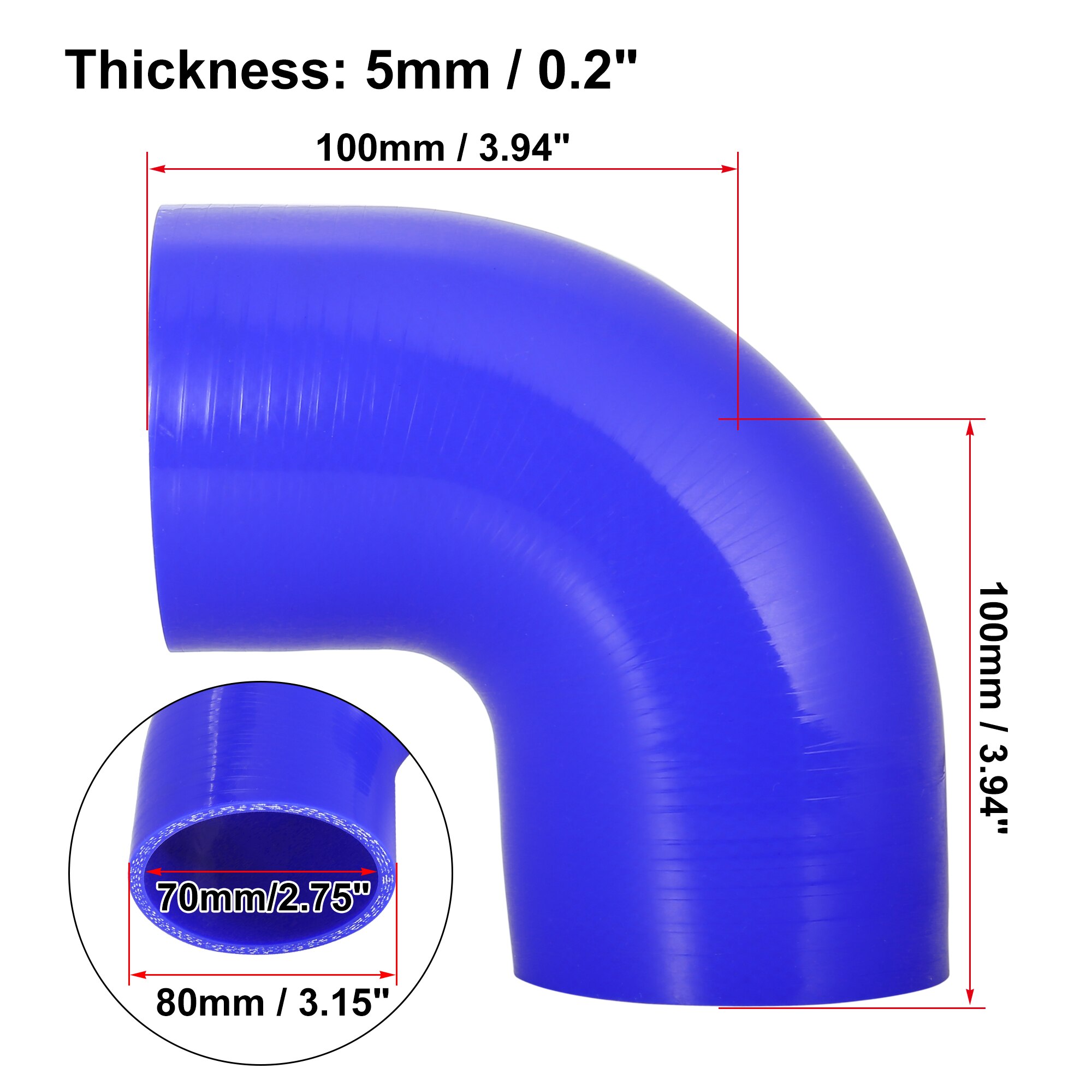 Uxcell-manguera de codo de 90 grados, tubo de silicona, 38, 51, 57, 63, 70, 76, 89, 102MM, conector Intercooler para tubo de entrada Turbo de aire: Blue 70mm