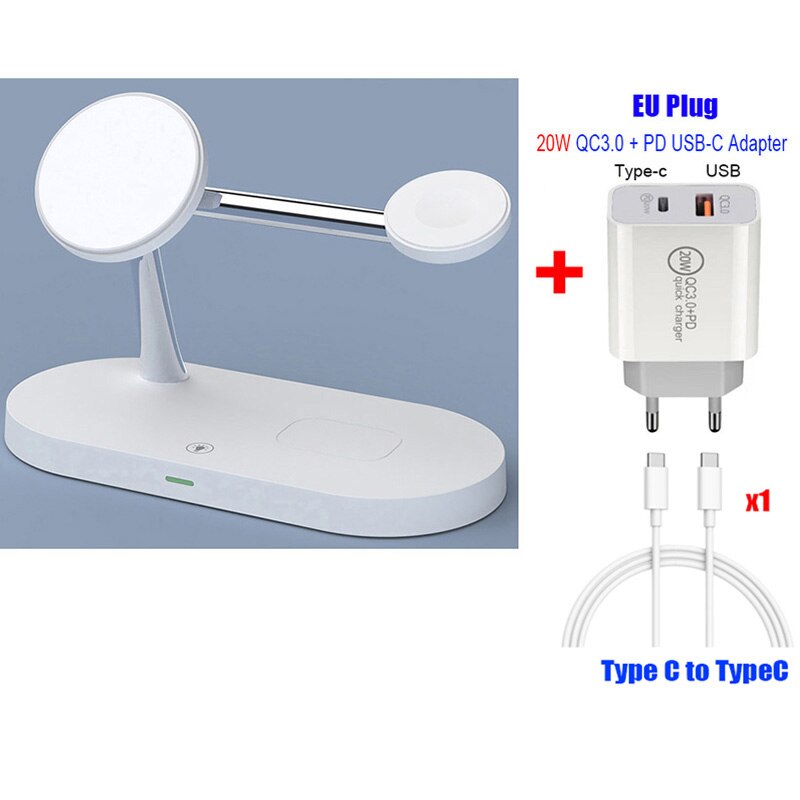 QI 15W Schnelle Ladestation 3in1 Magnetische Sichere Drahtlose Ladegerät Für iPhone 12 Profi Max 11 Ladegeräte für Apfel uhr Airpods Profi: hinzufügen EU Stecker WT