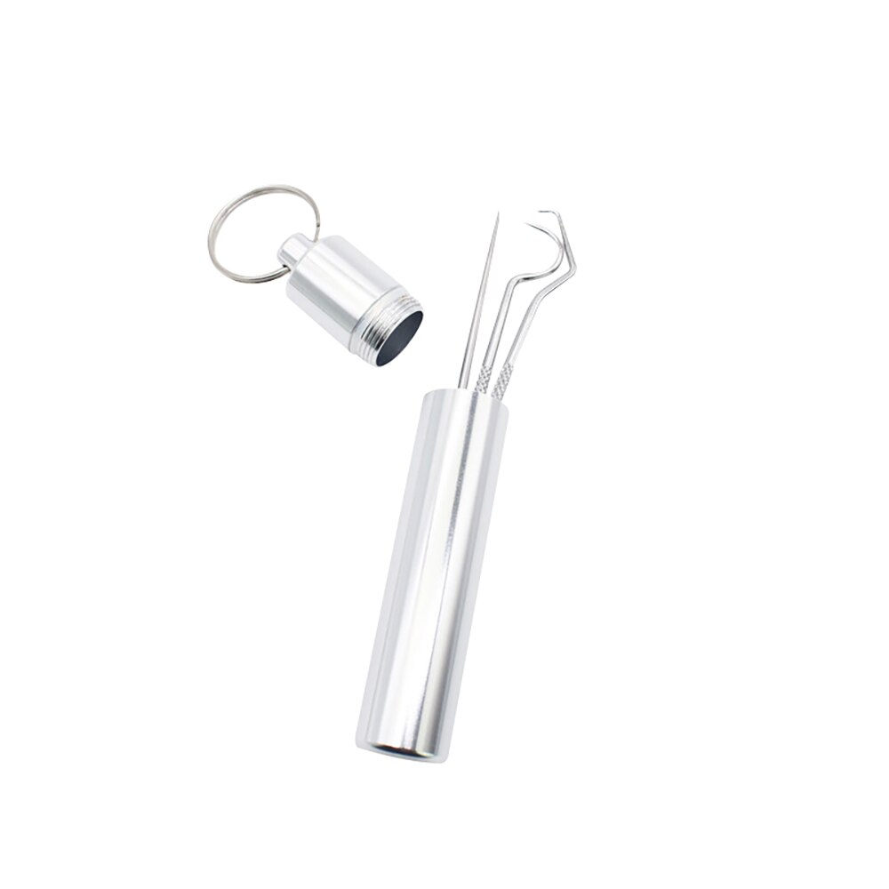 Roestvrij Staal Tandenstoker Set Metalen Flossen Gereedschap Met Draagbare Tandenstoker Houder Outdoor Huishoudelijke Reizen Seal Opslag