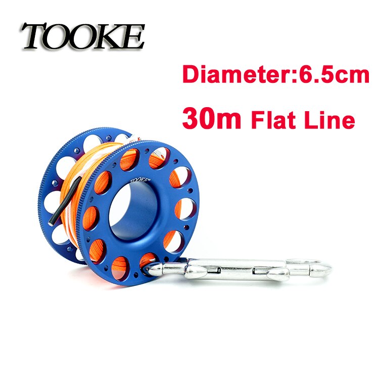 Scuba aluminium dykkerspole fingerhjul flad line snapbolt krog 15m 30m til snorkel hule dyk undervandsfiskeri