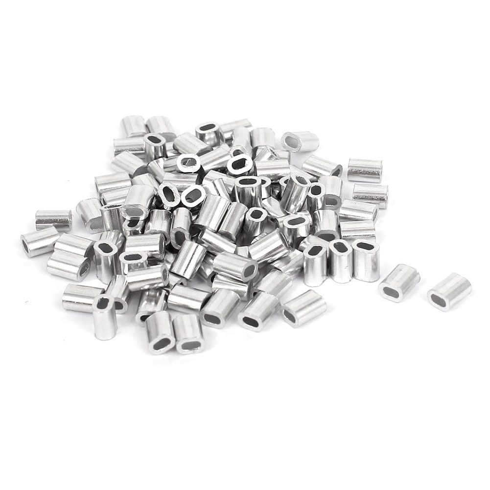 Lixf -100 stk. 1mm ståltov aluminiumsrør, ærmer, sølvfarvet