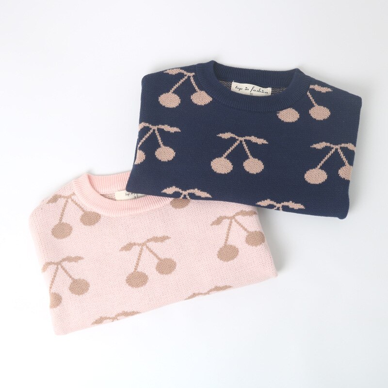 BP Style cerise modèle rose et bleu pull haut pour bébé fille enfants cerise tricoté pull chemise