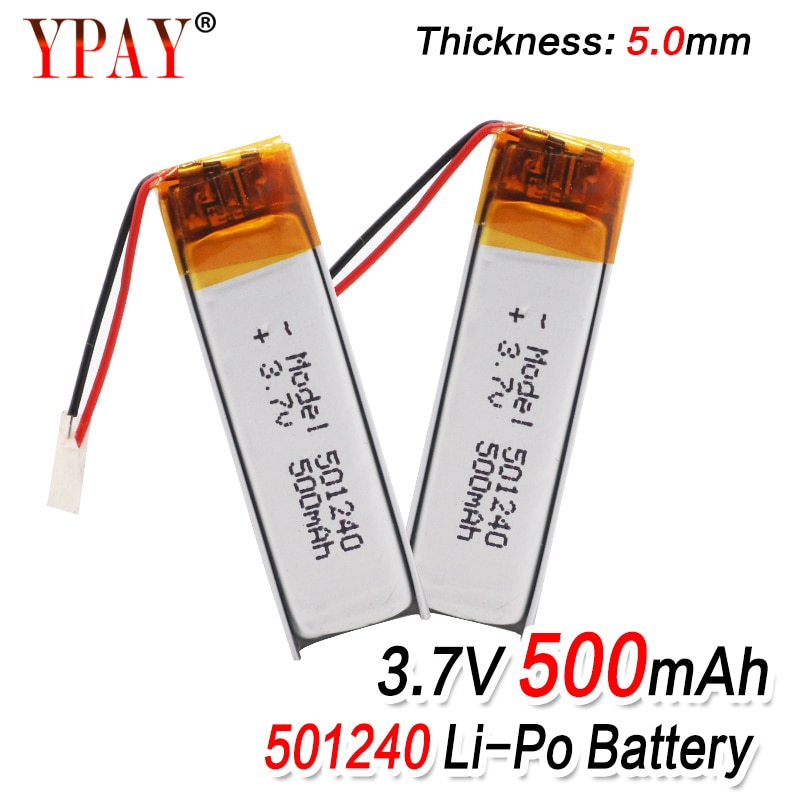 Batería de li-polímero de litio de 3,7 V, 500mAh, batería recargable de 501240 Li Po, celdas de litio para GPS, auriculares Bluetooth, MP3, MP4 501240