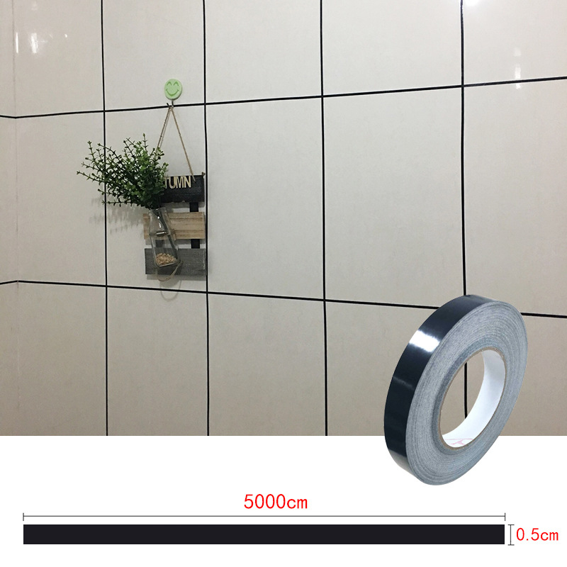 Ceramic Tile Mildewproof Gap Tape Tile Gap Sealing Tape Waterproof Foil Strip Silver Golden Rims C1: black S