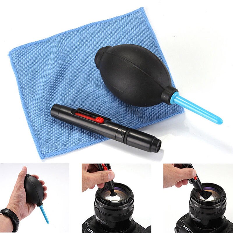 3 in 1 Suit Dust Cleaner Air Blower Wipes Clean Cloth kit for DSLR VCR Camera Camera Cleaning Lens Brush