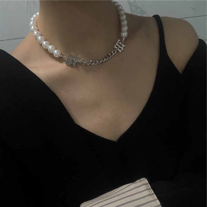 Statement Hip Hop Multi-layer Imitation Irregular Pearls Chain Metal Circle Line Link Chain Necklace for Women Jewelry