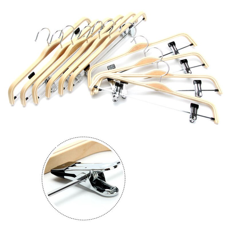10 Pack Effen Afwerking Houten Broek/Rok Hangers Met Anti-Roest Clips Jas Kleerhangers