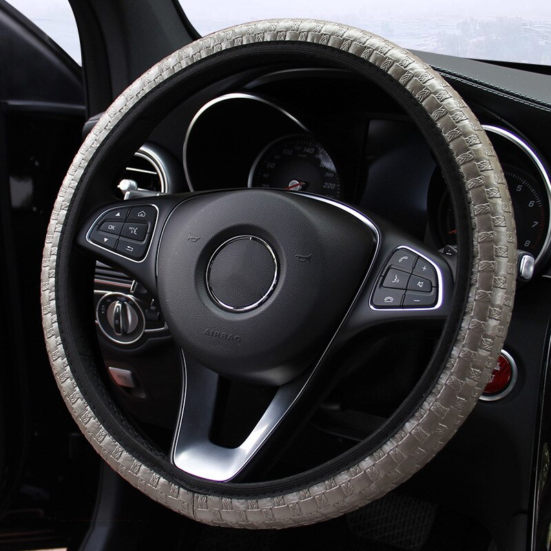 Geweven Lederen Elastische Zonder Binnenring Auto Stuurhoes Comfortabele Shock Absorptian Installeren Auto-Styling: Grey