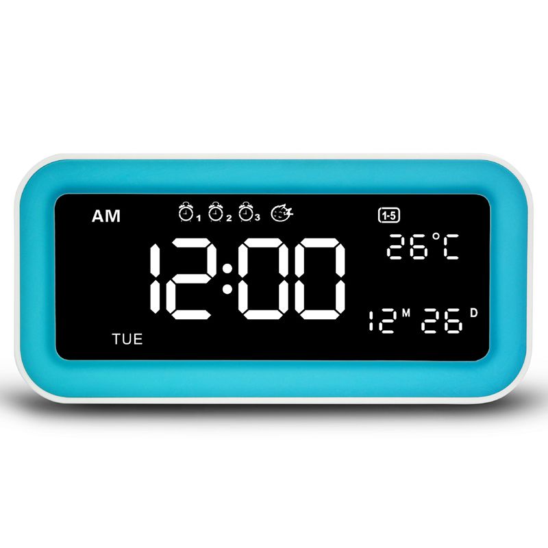 Dual USB Charging Smart Digital Alarm Clock With Dimmable Led Light Music Snooze Function Radio Alarm Clock: Blue