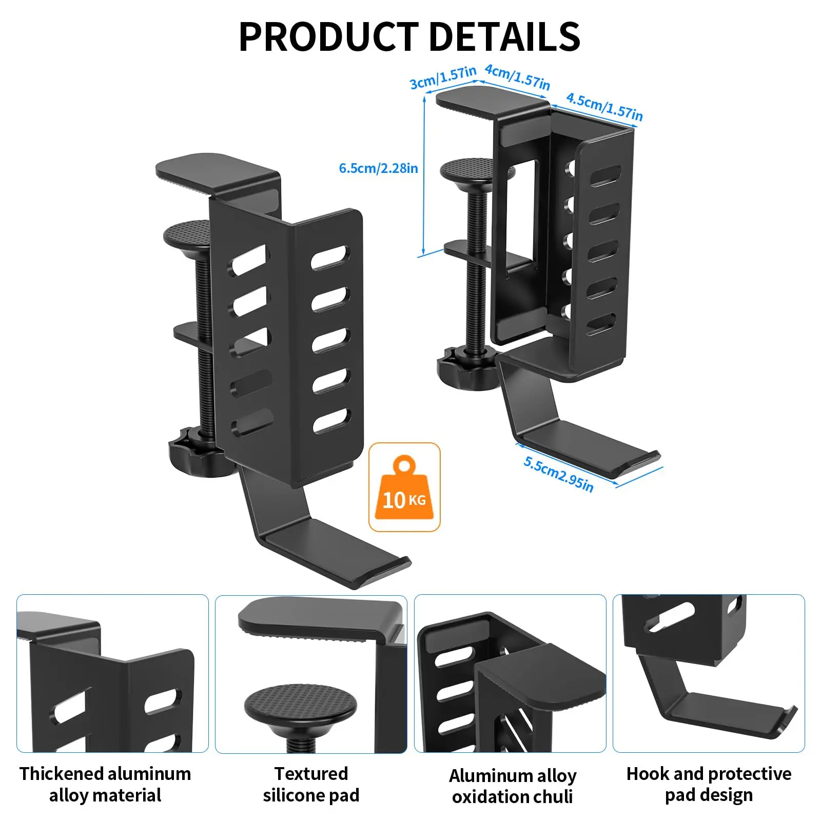 Almacenamiento lateral de escritorio Organizador de escritorio colgante de 2 niveles sin taladro, soporte para computadora portátil debajo del escritorio de acero de aleación, estante para documentos para oficina y hogar: Gris claro